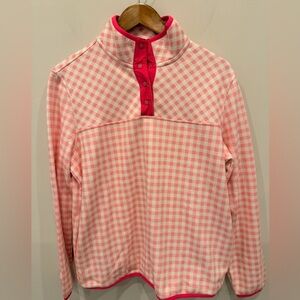 Draper James x Lands End Pink Gingham Snap Pullover Sweatshirt Women M NWT